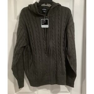 Vintage Y2K Blue Ocean BO Knit Hoodie Size XL Gray Deadstock NWT! Full Zip